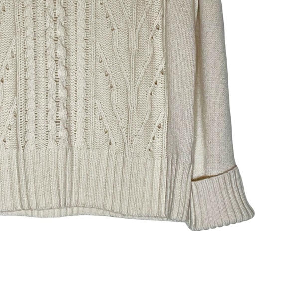 J Crew Lambs Wool Blend Cream Cable Knit Sweater Women’s Large - Picture 4 of 8